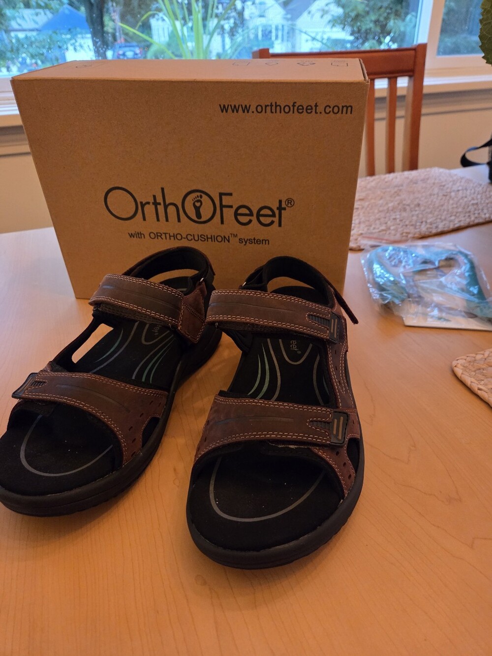 Orthofeet Gemini Men's Orthopedic Leather Sandals Brown Size 8 Wide (2E)